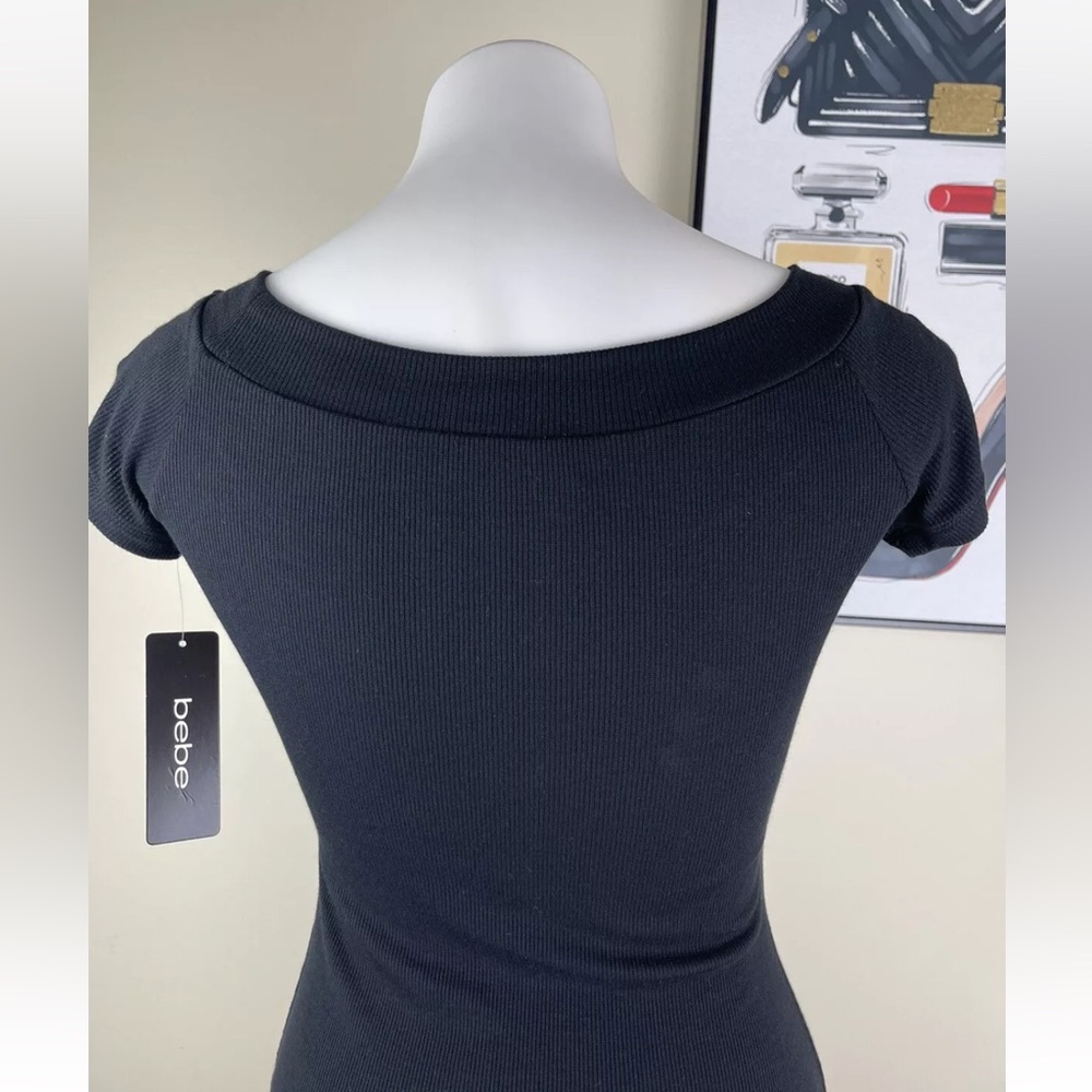 New BEBE rhinestone logo black dress 38.5” long Size M - Picture 10 of 13